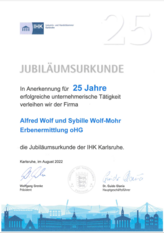 IHK Jubiläumsurkunde - 25 Jahre
